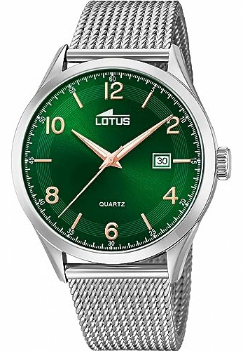 LOTUS Reloj Hombre Analógico de Acero Inoxidable 316l Plateado | Movimiento de Cuarzo, Calendario, Cristal Mineral de Alta Resistencia, Resistente al Agua 5 ATM 18631/2 Special Prices
