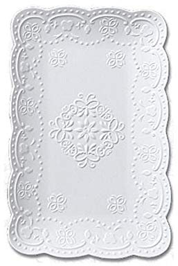 YBK Tech Elegant Rectangle Embossed Lace Plate Bone China Dessert Plate Ceramic Plate for Breakfast Afternoon Tea (White, 12-inch)