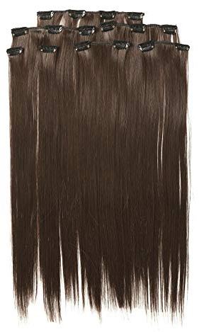 Prettyland 7-teilg SET Statik-frei Clip-In 50cm glatt lang-Haar strähnen Haarteil Haarverlängerung Braun 6