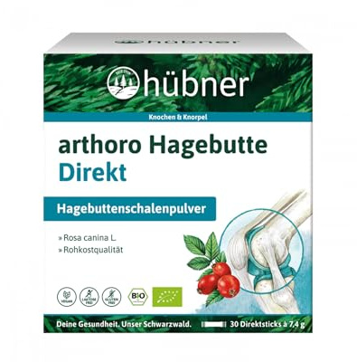 Hübner arthoro Hagebutte | In BIO Qualität | Pflanzliches Nahrungsergänzungsmittel zur Gesunderhaltung von Knochen und Knorpeln | 100 % Bio-Hagebutten mit Vitamin C |Vegan, ohne Gluten und Lactose
