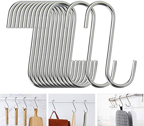 40 Pack S Hooks - Stainless Steel Heavy Duty S Hooks for Hanging pots, Pans, Plants, Coffee Mugs, Towels in Kitchen and Bathroom, Coat, Bag, Work Shop, Perfect Rack Hooks