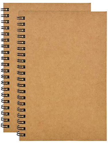 2 STK A5 Skizzenbuch, 100 Seiten Spiralge Bundenes Notizbuch, Leeres Zeichenpapier Skizzenbuch, Kraft Cover Skizzenblock, Ringbuch Zeichenblock zum Aquarell, Journal, Zeichnen von Landschaften (Kraft)