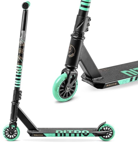 Trottinette Freestyle Movino Nitro Pro Stunt Trick Scooter Roulements ABEC 9 Trottinette Résistante aux Acrobaties Roues de 100mm Poids 3,5kg Aluminium 6061