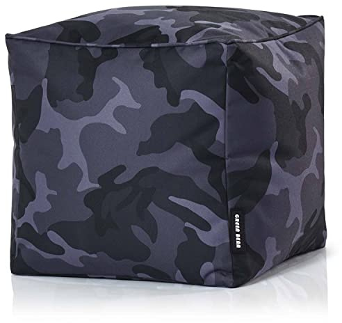 Green Bean Outdor Pouf-Hocker 40x40x40cm mit EPS-Perlen Füllung - Erweiterung & Addon für Sitzsäcke: Fußhocker Fußkissen - Bodenkissen Kinder & Erwachsene - Fußablage Sitzkissen Camouflage Schwarz