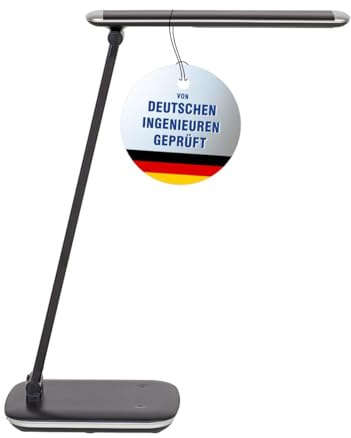 MAUL LED Schreibtischlampe MAULjazzy schwarz dimmbar mit USB Ladeanschluss | 5 Helligkeitsstufen, Touchbedienung, flexibel ausrichtbarer Kopf, neutralweißes Licht, stabiler Standfuß