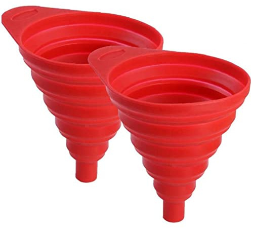 PiniceCore 2pcs Collapsible Silicone Car Funnel Oil Fuel Petrol Liquid Change Fill Transfer Universal Foldable