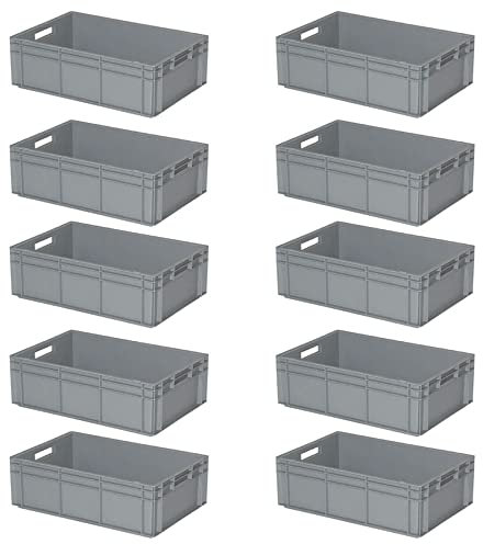 BRB 10 Euroboxen mit 2 Durchfassgriffen, LxBxH 600 x 400 x 220 mm, grau