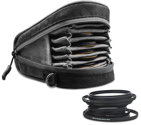 Lightdow Camera Filter Bag - Detachable 8-Slot Lens Carry Case with Belt Loop Pouch - Water-Resistant & Dustproof Design for 37mm-95mm Filters