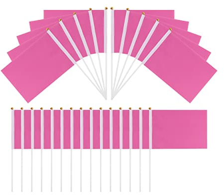 SCSpecial Kleine Flaggen, 25 Stück Mini-Handflaggen auf Stab, 21,6 x 14,9 cm, Outdoor-Flaggen für Paraden und Dekoration (Rosa)