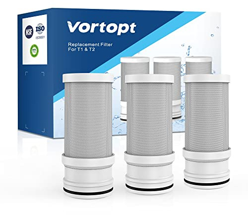 Vortopt Lot de 3 filtres de rechange certifiés NSF pour robinet T1-ACF/T2-ACF, durée de vie de 3 à 6 mois, réduit le chlore, le goût et les odeurs, filtre T1/T2