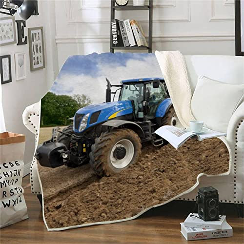 RFFLUX 3D Traktor Kuscheldecke 150x200cm Warmer Winter Weich Bauernhof Mähdrescher Decke Microfaser Sherpa Wohndecke Flauschige Couchdecke für Erwachsene Weihnachten Geschenk Blanket