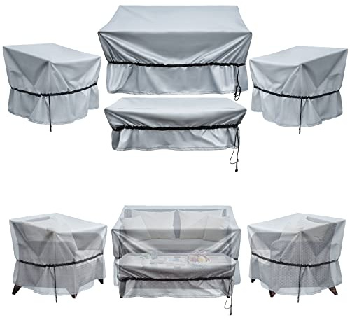 Octbird Outdoor Furniture Covers Waterproof, 4-Piece Patio Furniture Covers Outdoor Furniture Covers for Winter includ Ourdoor Sofa Cover, 2 Chair Covers, Coffee Table Cover 600D Waterproof Oxford