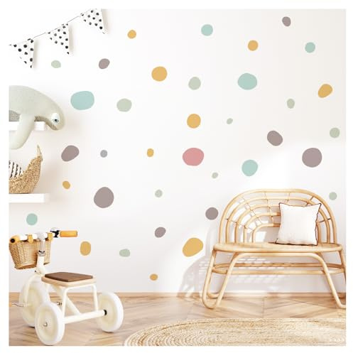 DEKO KINDERZIMMER Wandsticker Tupfen 92 Stück Wandtattoo Klebepunkte gelb Mint rot Babyzimmer Kinderzimmer Wandaufkleber Dots DK1011-2