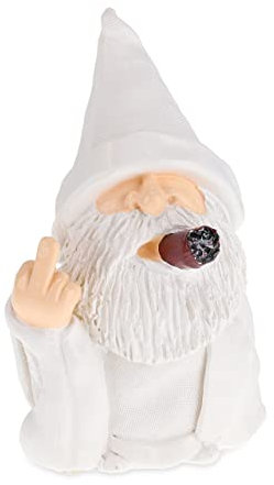 Relaxdays Gartenzwerg Mittelfinger, böser Gnom, wetterfest, frostsicher, Wichtel rauchend, Gartenfigur, Kunststein, weiß