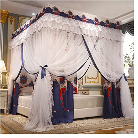 ZMYJTO Prinzessin Betthimmel 4 Himmelbett Vorhänge Moskitonetz Doppelschicht kann Staub blockieren Mädchen Schlafzimmer Baldachin für Kingsize Bett mit Halterung (Size:1.8×2m/5.9×6.6ft)