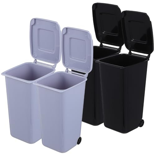 GANAZONO 4 pack Mini Trash Cans with Lid and Wheels Desktop Wheelie Bin Pen Holder for Office Home Bedroom School Small Waste Container for Stationery and Tiny Items