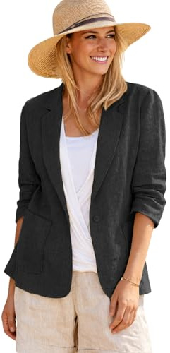 Mina Self Black Blazer Jacket for Women 2026 Summer Womens Lightweight Oversize Short Sleeve Petite Boyfriend Cotton Stretch Light Suits Deconstructed Notched Collar Women's Blazers & Suit Jackets