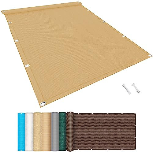 Balkon Sichtschutz Balkonabdeckung 110 x 800 cm Wind HDPE UV-Schutz Balkonsichtschutz Seitenmarkise mit Ösen und Kordel für Balkongeländer Garten, Sandgelb