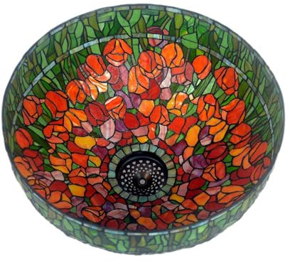 AIBOTY 20 Inch Lamp Shade Replacement, Red Tulip Lampshade, Tiffany Style Red Green Leaves Stained Glass Shade for Table Lamp, Pendant Light, Floor Lamp,Ceiling Lamp