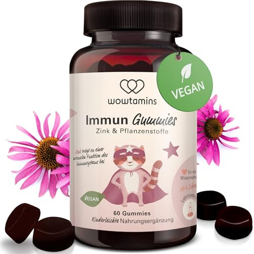 wowtamins Immun Gummies - Zink & wertvolle Pflanzenextrakte für das Immunsystem (30-Tage-Vorrat) - Nahrungsergänzungsmittel mit Holunder, Ingwer & mehr - Vitamin Gummies für Kinder & Erwachsene