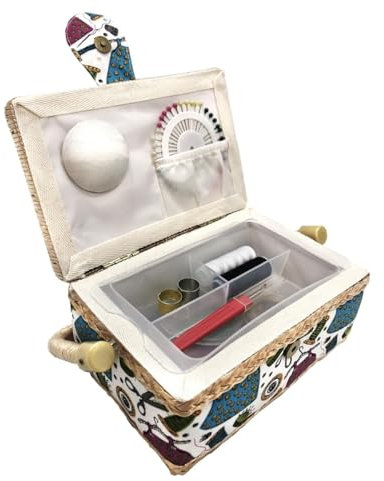 Scatola da Cucito Grande, scatola da cucito rivestita in tessuto con scomparti, scatola da cucito, regalo per mamme, amiche, sorelle, (vestito, piccolo)