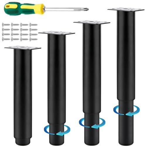 NVIYAM 4er Set Möbelfüße Sofafuß Möbelbeine Tischbeine Metall Möbelfuß Höhen Verstellbar Schrankfüße (20-37cm) Tischfuß Tischbein Möbelfuß Schrauben*18 + Schraubendreher Stuhlbeine Stellfüße