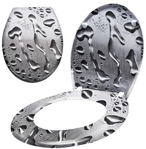 LILIIN Toilettendeckel, WC Sitz mit Absenkautomatik, Quick-Release Funktion für einfach Reinigung, Antibakteriell Klodeckel Klobrille aus Duroplast- Tautropfen