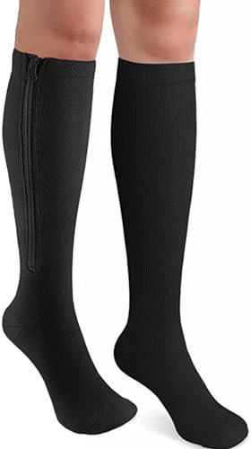 Mdrcg Kompressionssocken Mit Reißverschluss, Kompressionsstrümpfe Damen Herren Stützstrümpfe Mit Reißverschluss Compression Socks,Schwarz,S
