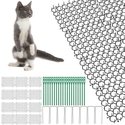 Maxentico 12 Pièces Répulsif Chat, Tapis Anti Chat Exterieur, Grillage Repousse Chat avec Pointes, Grille Pic Barriere Anti Chat Interieur avec Epine 15×20 cm pour Maison Clôture de Jardin Inté