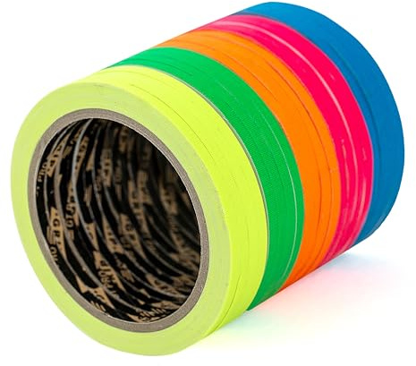 GRIP Eventbasics GT PRO Neontape 20er Set - gelb, grün, pink, orange, blau | Neon Klebeband - fluoreszierend, leuchtet unter Schwarzlicht (UV Licht) - Masking Tape zum Basteln, Dekorieren, Tape Art