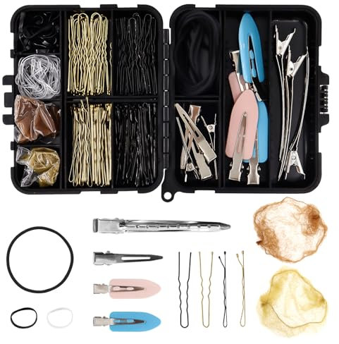 alwaiiz Accessoires de Coiffure Kit, 160 Pièces Accessoires Cheveux Inclure Epingle a Cheveux en U Pince Crocodile Cheveux Elastique Cheveux Filet Cheveux et Boîte de Rangement, Pour Coiffure Filles