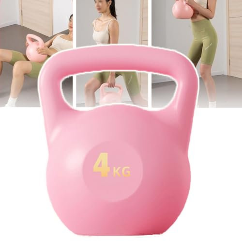 2/4/6/8 Kg Kettlebell, Kettlebell Für Krafttraining, Kristallisiert Eissand Bei Kontakt Mit Wasser/Keine Ungewöhnlichen Geräusche Während des Trainings, Rutschfester Griff,4kg,Pink
