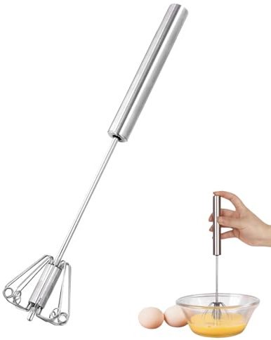 YILANJIN Stainless Steel 30 cm Hand Push Whisk Blender, Semi-Automatic Egg Whisk, Milk Frother, Stirrer, Silver