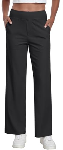 GRECERELLE Pantaloni da yoga da donna, a gamba larga, a vita alta, elasticizzati, Nero, L