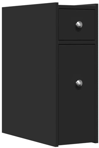 vidaXL Badschrank Schmal mit Rollen Schwarz Holzwerkstoff