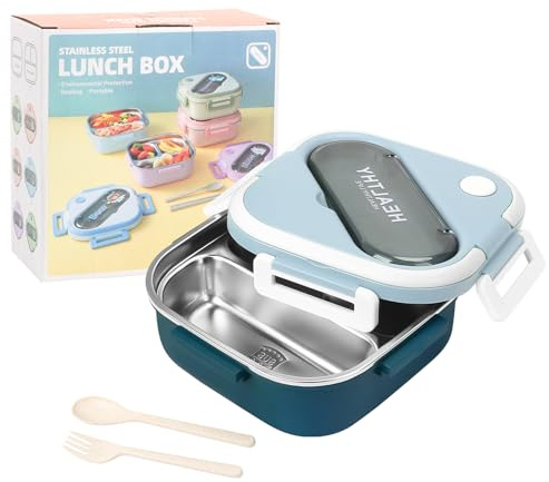 GeluEla Fiambrera de acero inoxidable, recipiente térmico, fiambrera térmica, caja de almuerzo portátil, con asa, fiambrera con cubiertos, recipiente para alimentos para oficina, trabajo, escuela