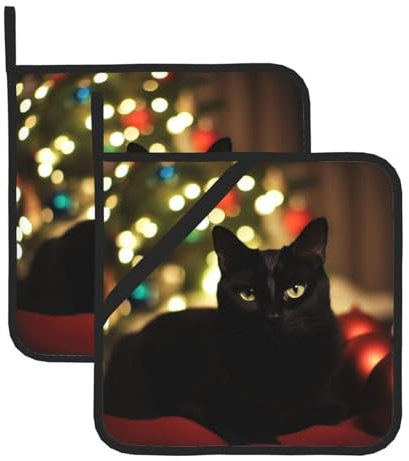 2 presine per cucina resistenti al calore presina Natale gatto nero cuscinetti caldi per controsoffitti forno presina per cottura cottura cucina tappetino caldo sottopentola 20,3 cm cuscinetto caldo