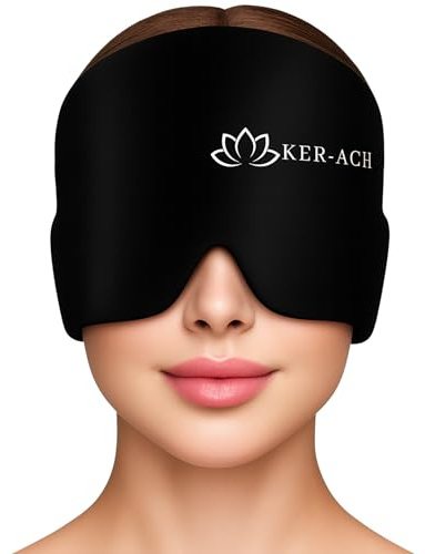 KER-ACH Masque Anti Migraine Froid et Chaud | Bonnet Gel 360° Réutilisable | Soulagement Migraines, Céphalées, Maux de Tête, Sinus, Stress | Masque Yeux Compression | Homme Femme | eBook Offert