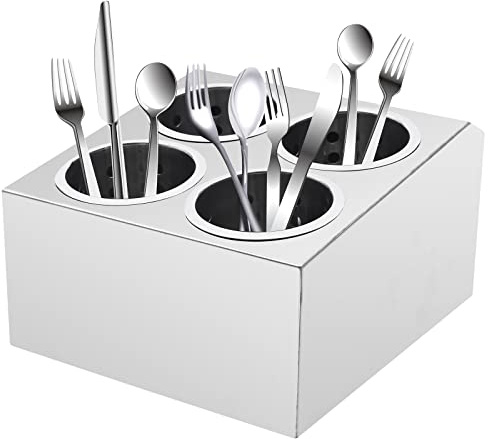 Wiyuer Profi Besteckbehälter für Buffets 4 Fächer Edelstahl Besteckständer Besteckkasten Lagerung von Messern Gabeln Besteckköcher für Hause Küchen Restaurants Cafeterias
