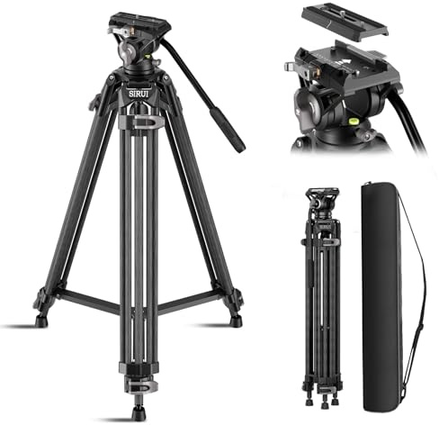 SIRUI Quick Release Carbon Fiber Video Tripod, 73 Heavy Duty Tripod with Fluid Head and One-Step QR Plate Locking System, Professional for DSLR Cameras Camcorders, Max Load 33lbs / 15kg, AVT-12