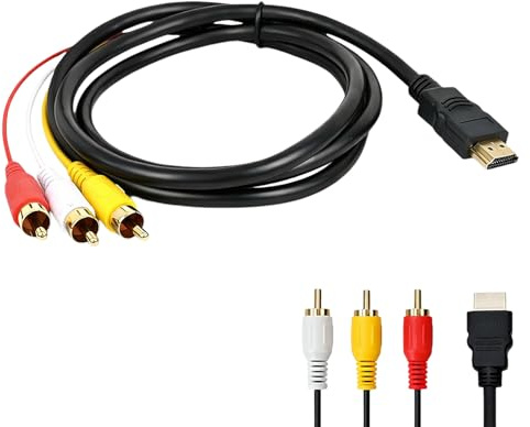 Cable HDMI a 3 RCA AV de 1,5 m, adaptador macho de vídeo/audio para TV/DVD/proyectores (compatible con HDTV de 1080p, negro)