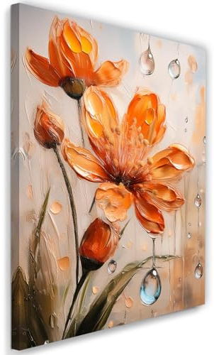 Feeby Bild auf Leinwand - Wandbilder Wohnzimmer Aesthetic - Lilie Orange Blume - 20x30 1tlg - Schlafzimmer Wandekoration - Bilder Zimmer - Living Room - Deko Wandbilder - Moderne Bild