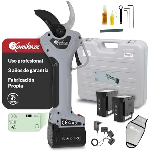 KAMIKAZE Sécateur électrique KV390 avec 2 batteries au lithium, coupe réglable 5-40 mm, 7h d'autonomie, écran intelligent, lame SK5, ciseaux professionnels pour vignes et fruits