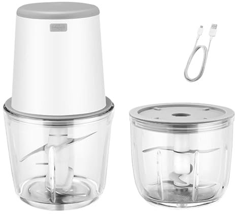Electric Food Chopper, Mini Electric Food Processors,2 Bowls(0.6L+0.3L), 2 Sets Blades, Meat Grinder Chopper and Blender for Baby food Meat Onions Garlic Fruit Vegetables