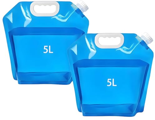 2 Pack 5L Collapsible Water Container - Foldable Outdoor Water Bag & Car Drinking Water Carrier | Portable for Camping, Hiking, Picnics, BBQ | Leakproof Collapsible Water Storage Bottles (2 Pack)