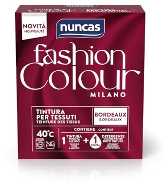 Nuncas Fashion Colour Milano, Bordeaux, Kit Tintura per Tessuti, Pronta all'Uso con Detergente Post Trattamento, 180 g, 75 ml