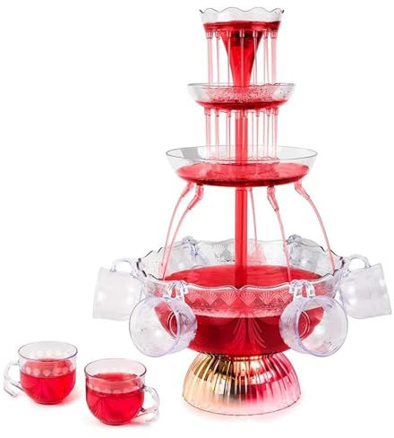 3-Tier Electric Drink Fountain Machine - LED Illuminated Beverage Dispenser for Cocktails, Wine & Beer, Includes 5 Reusable Cups, Perfect for Parties & Events