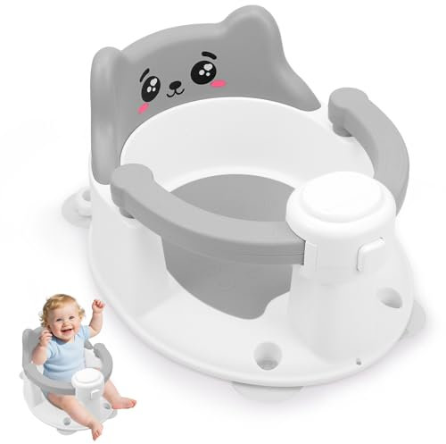 Siège de Bain pour Bébé à Partir de 6 Mois, Anneau de Bain avec 4 Ventouses pour la Douche ou la Baignoire, Chaise de Bain pour Bébé, Cadeaux de Bain pour Tout-petits et Nouveau-nés (Gris)