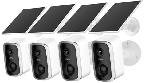 VEKELETE 4MP IP Solar Power WiFi Camera PTZ Outdoor IP66 Waterproof 52000mAh Built-in Battery Surveillance Cam PIR Human Detection(4PCS 4MP Cameras)
