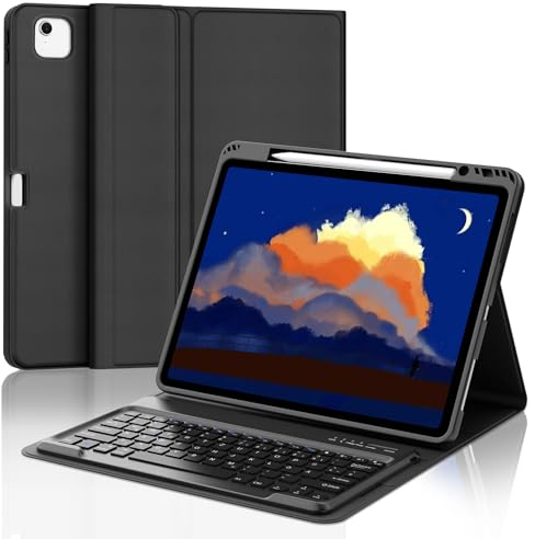 FOGARI Hülle mit Tastatur für iPad Pro 12.9 Zoll 6ª 2022 /5ª 2021/4ª 2020/3ª Gen 2018, QWERTZ Deutsches Magnetisch Abnehmbarer Bluetooth Keyboard für iPad Air 13 M2/M3 2024/2025, Schwarz